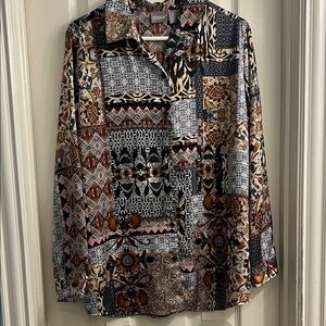 Chico's Shirt Women Large Brown Pattern